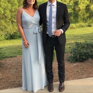 Dessy light blue bridesmaid dress.